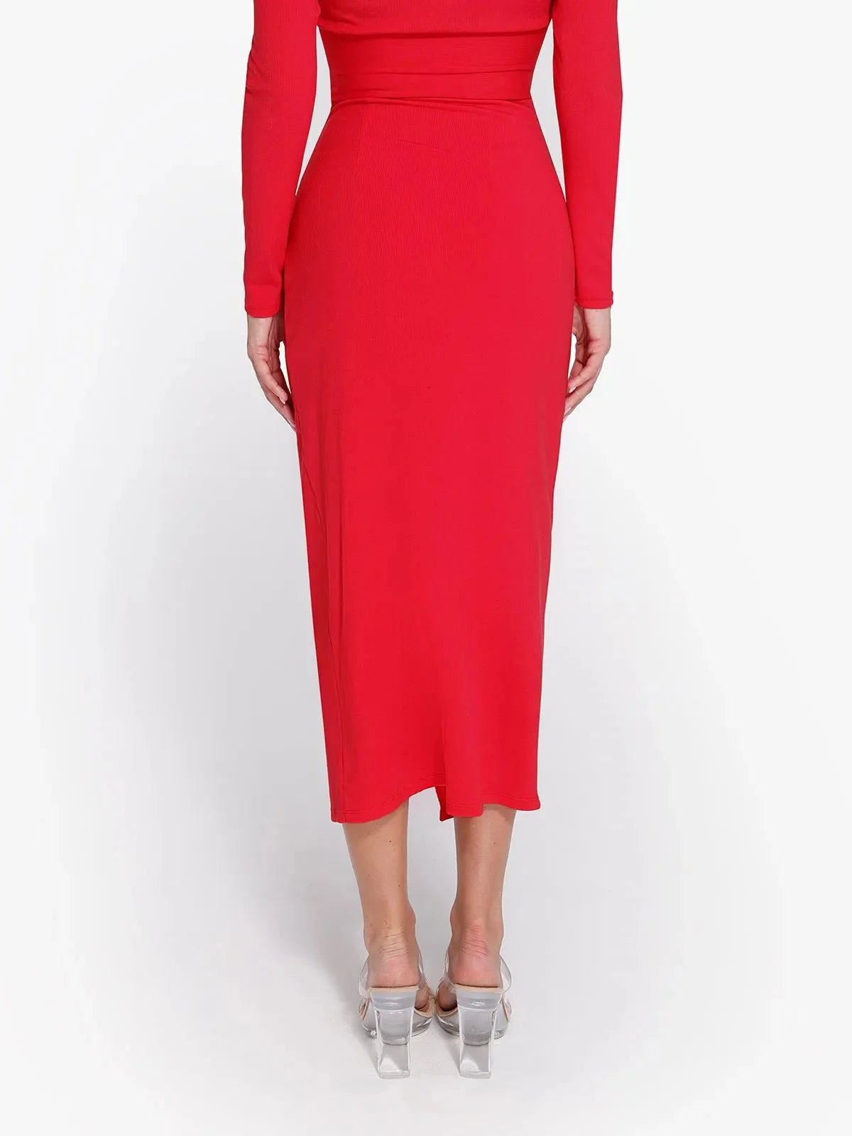 Shapewear Rib Modal Built In Sculpting Wrap Midi Skirt