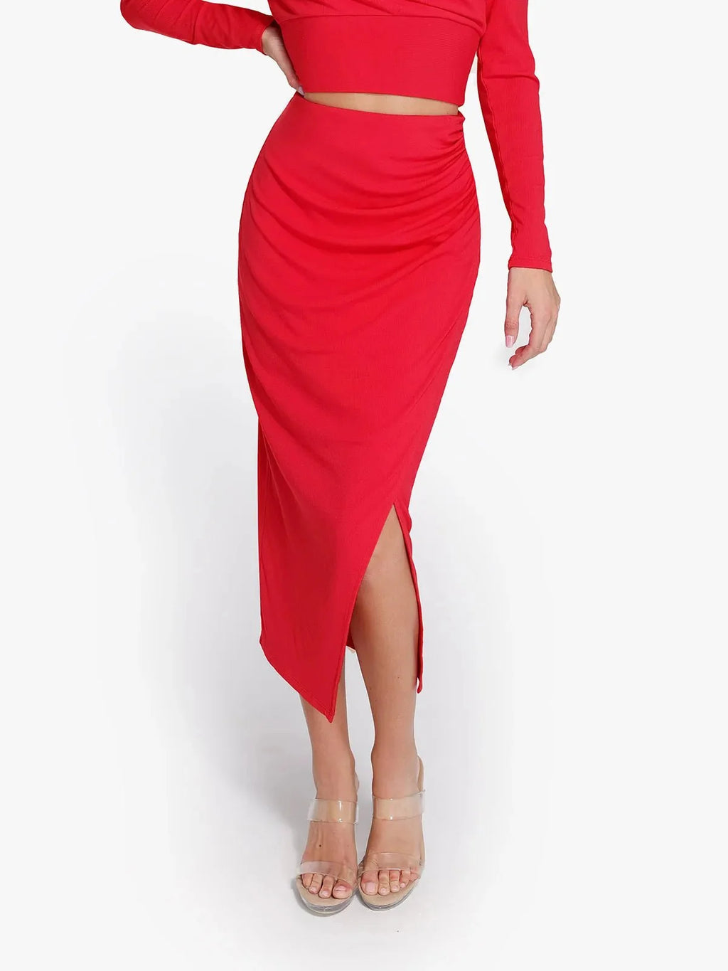 Shapewear Rib Modal Built In Sculpting Wrap Midi Skirt