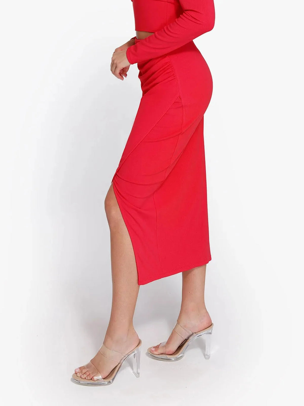 Shapewear Rib Modal Built In Sculpting Wrap Midi Skirt