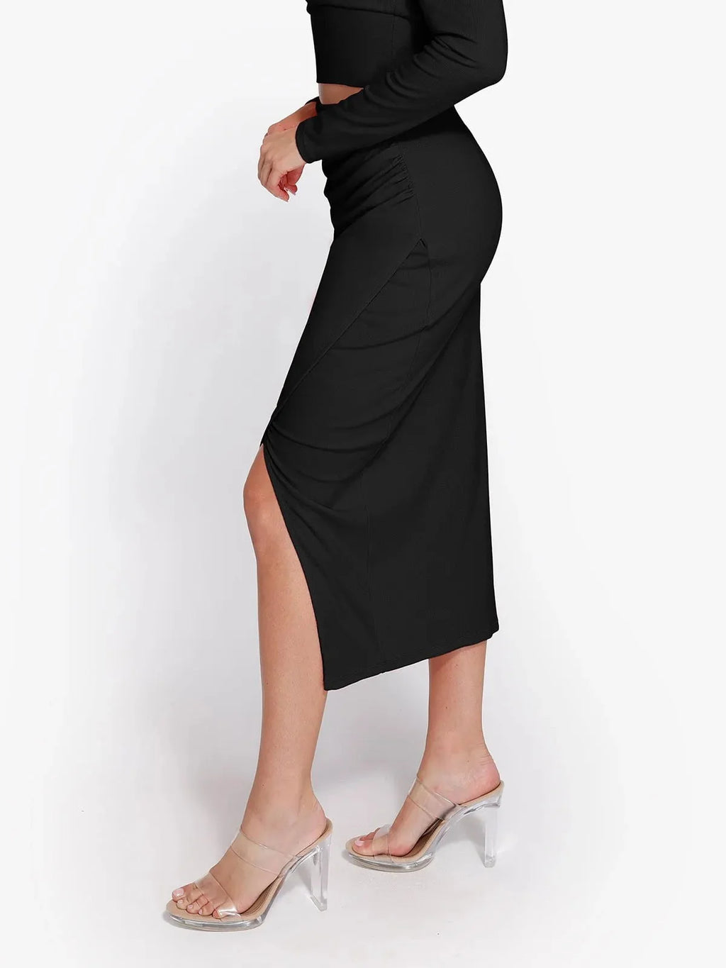 Shapewear Rib Modal Built In Sculpting Wrap Midi Skirt