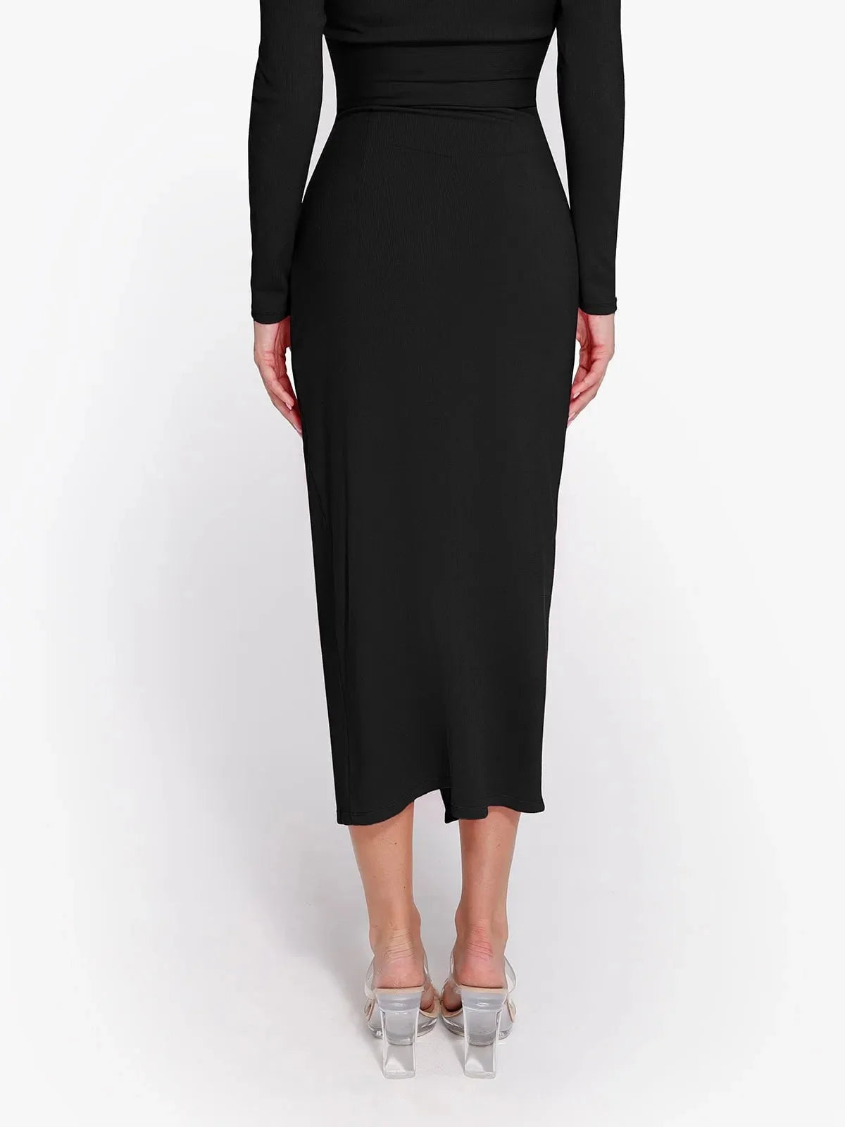 Shapewear Rib Modal Built In Sculpting Wrap Midi Skirt