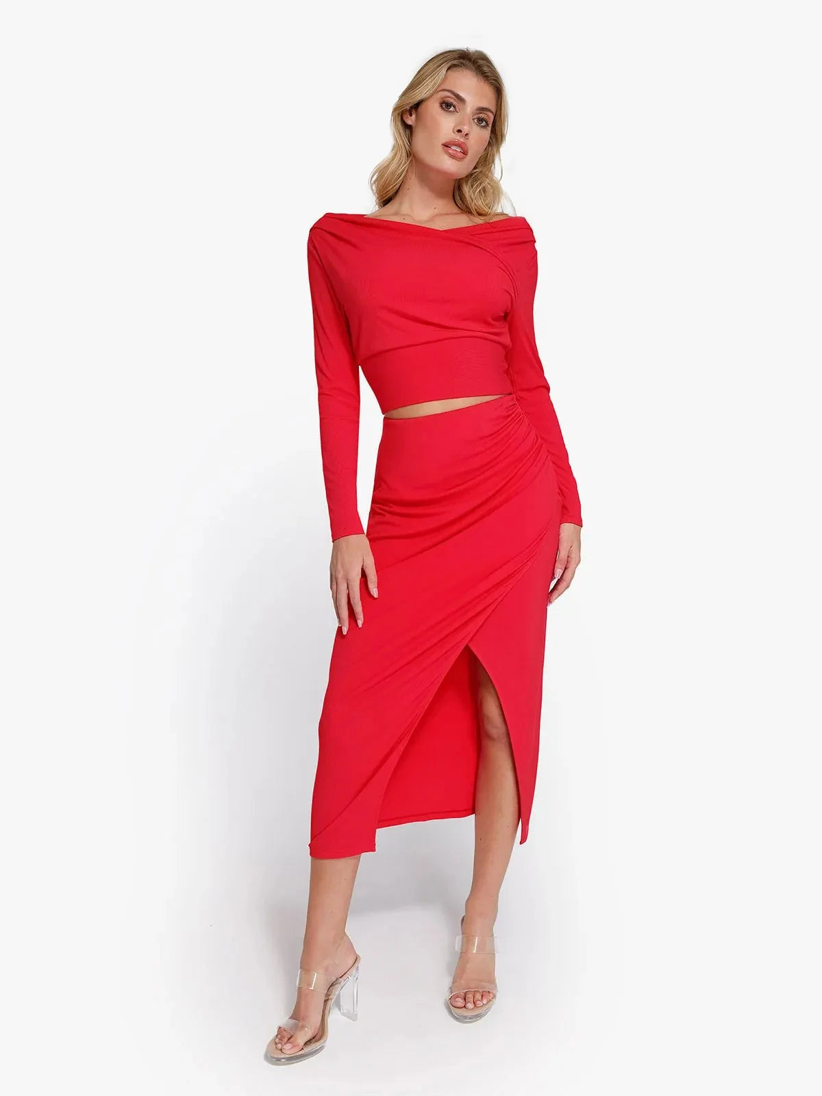 Shapewear Rib Modal Built In Sculpting Wrap Midi Skirt
