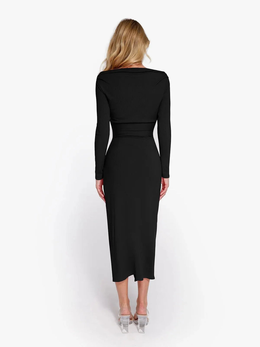 Shapewear Rib Modal Built In Sculpting Wrap Midi Skirt