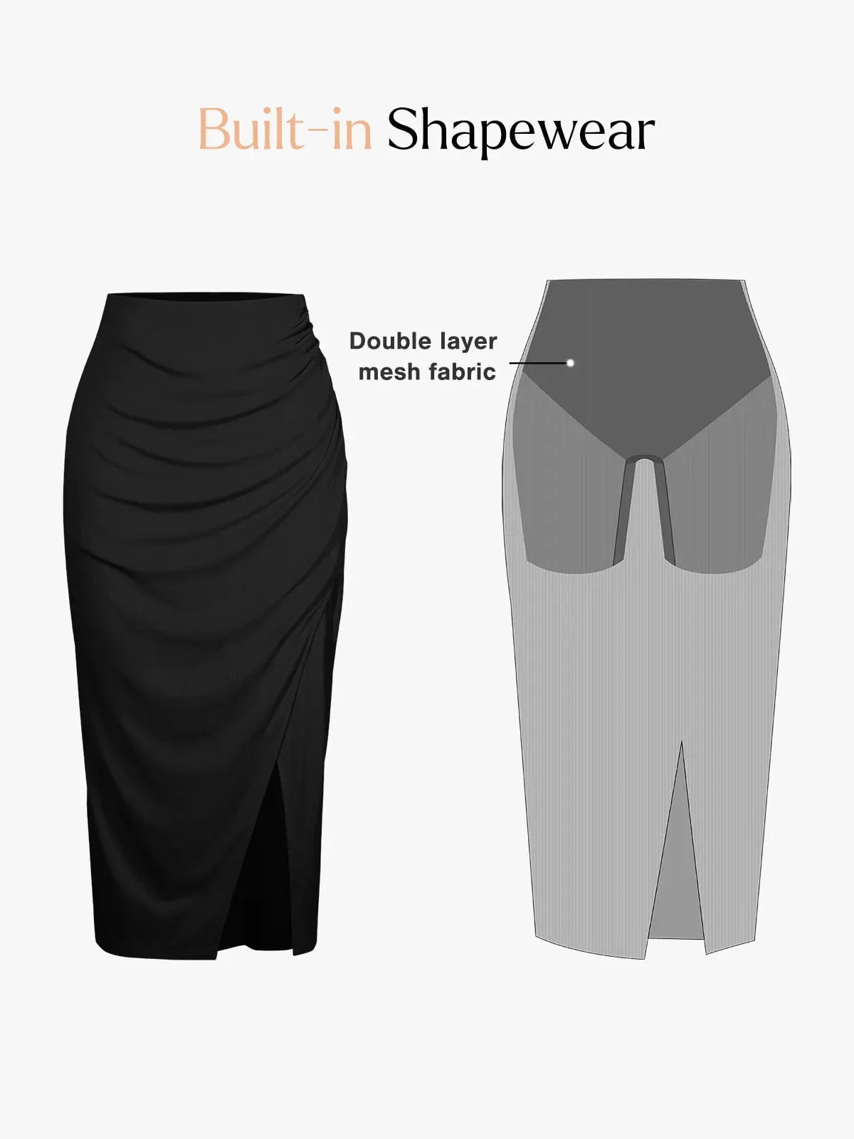 Shapewear Rib Modal Built In Sculpting Wrap Midi Skirt