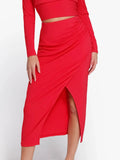 Shapewear Rib Modal Built In Sculpting Wrap Midi Skirt