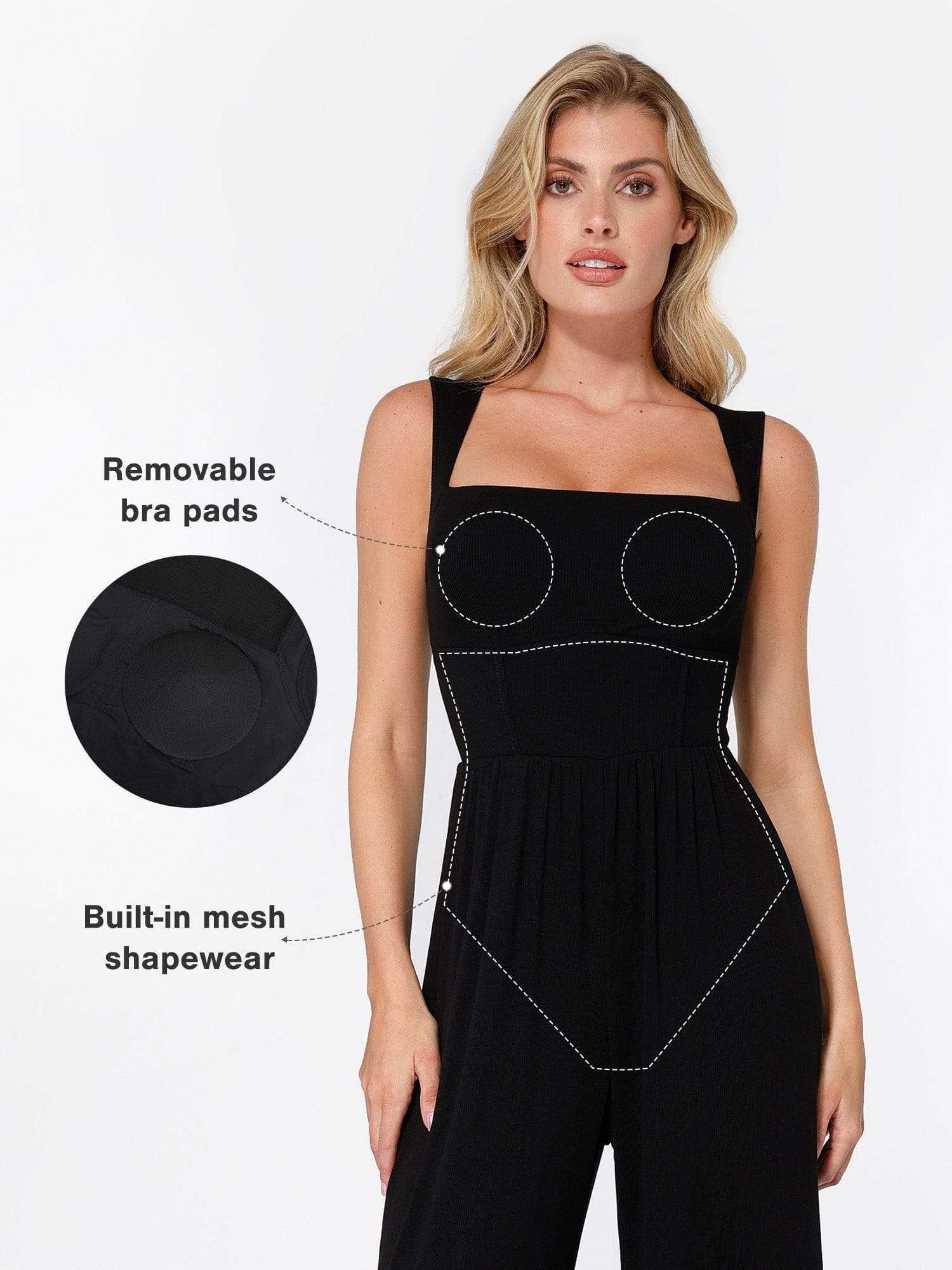 Shapewear Square Neck Tummy Control Wide Leg Jumpsuit