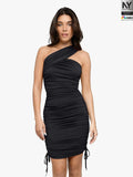 Bluetag Cooling Shapewear One-Shoulder Ruched Bodycon Dress