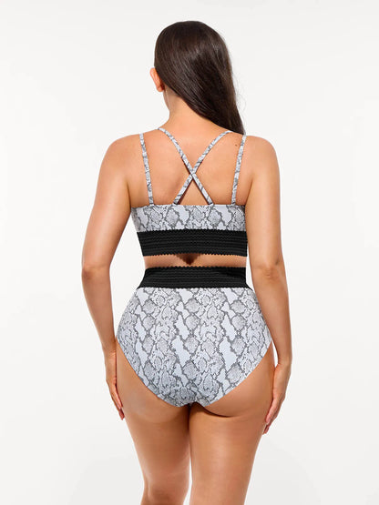 Boho Trim High Waist Tummy Control Bikini Set