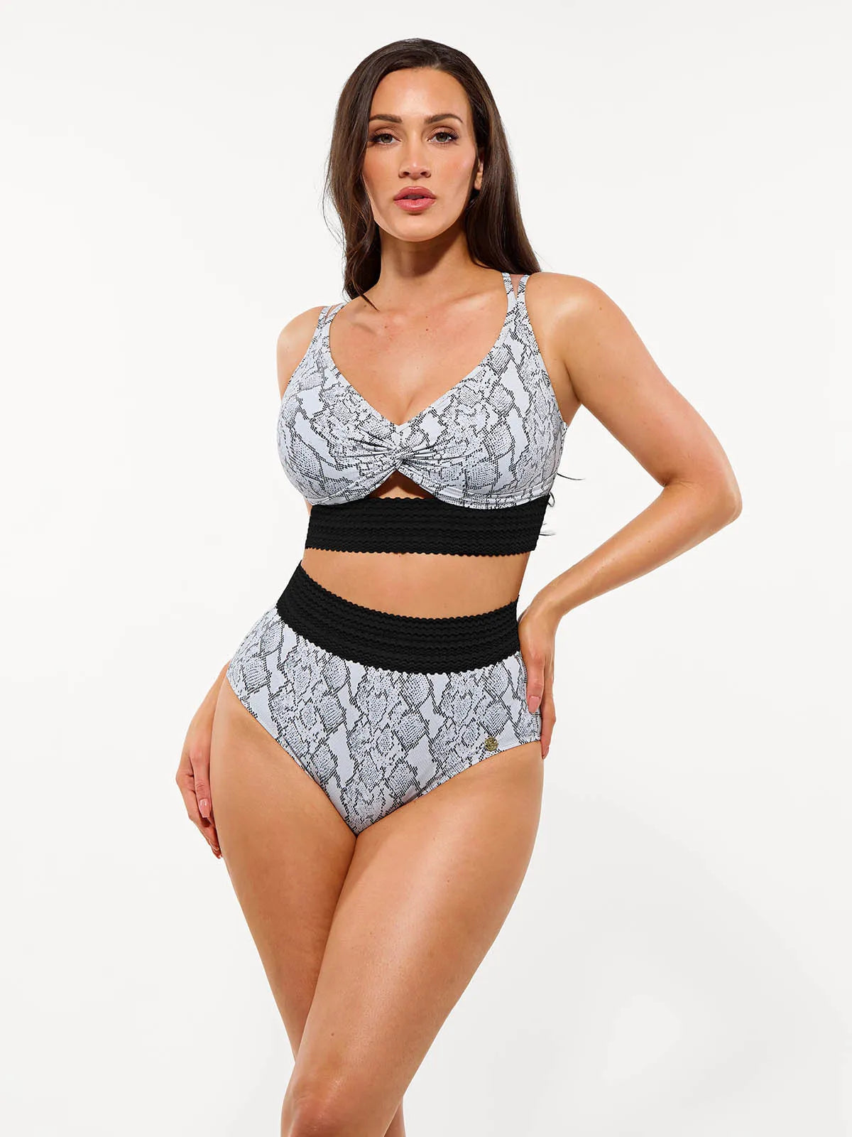Boho Trim High Waist Tummy Control Bikini Set