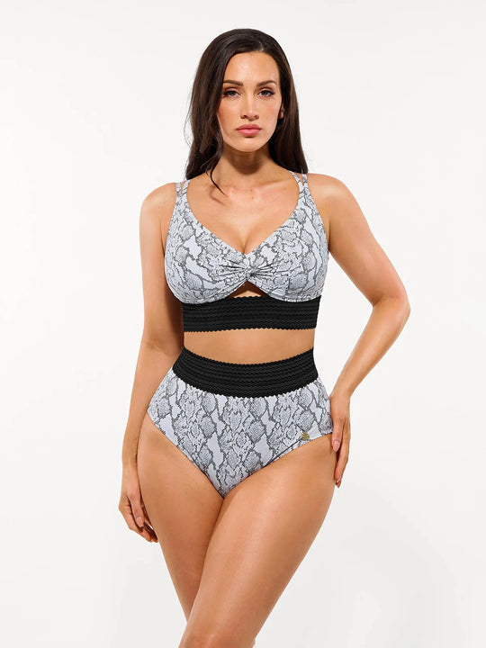 Boho Trim High Waist Tummy Control Bikini Set