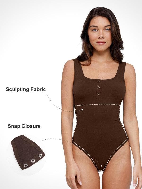 Day To Night Set Square Neck Tank Bodysuit Built-in Shapewear Pants