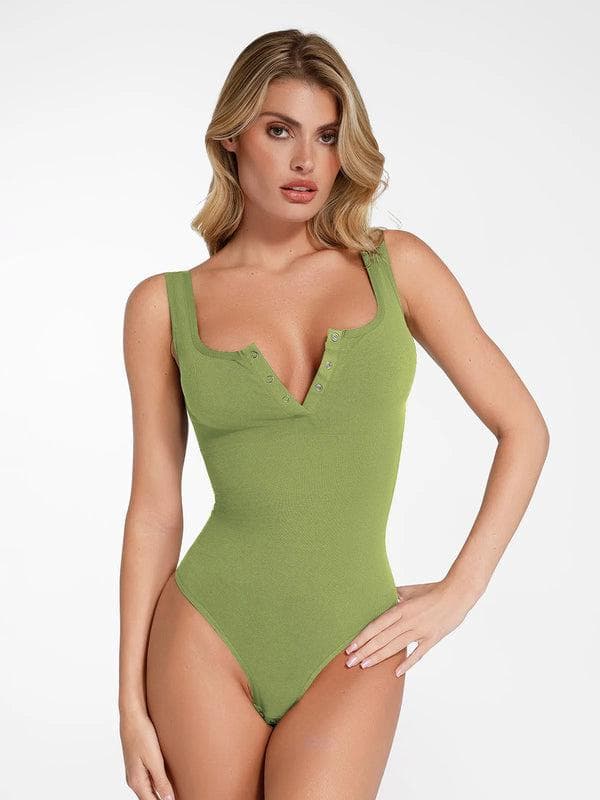 Day To Night Set Square Neck Tank Bodysuit Built-in Shapewear Pants
