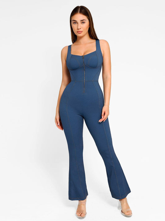 Shapewear Denim Sculpting Tank Flare Leg Jumpsuit