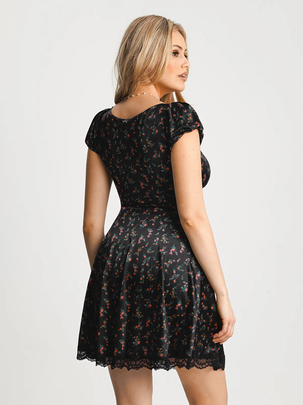 Lace Trim Sculpting Fit & Flare Mini Dress