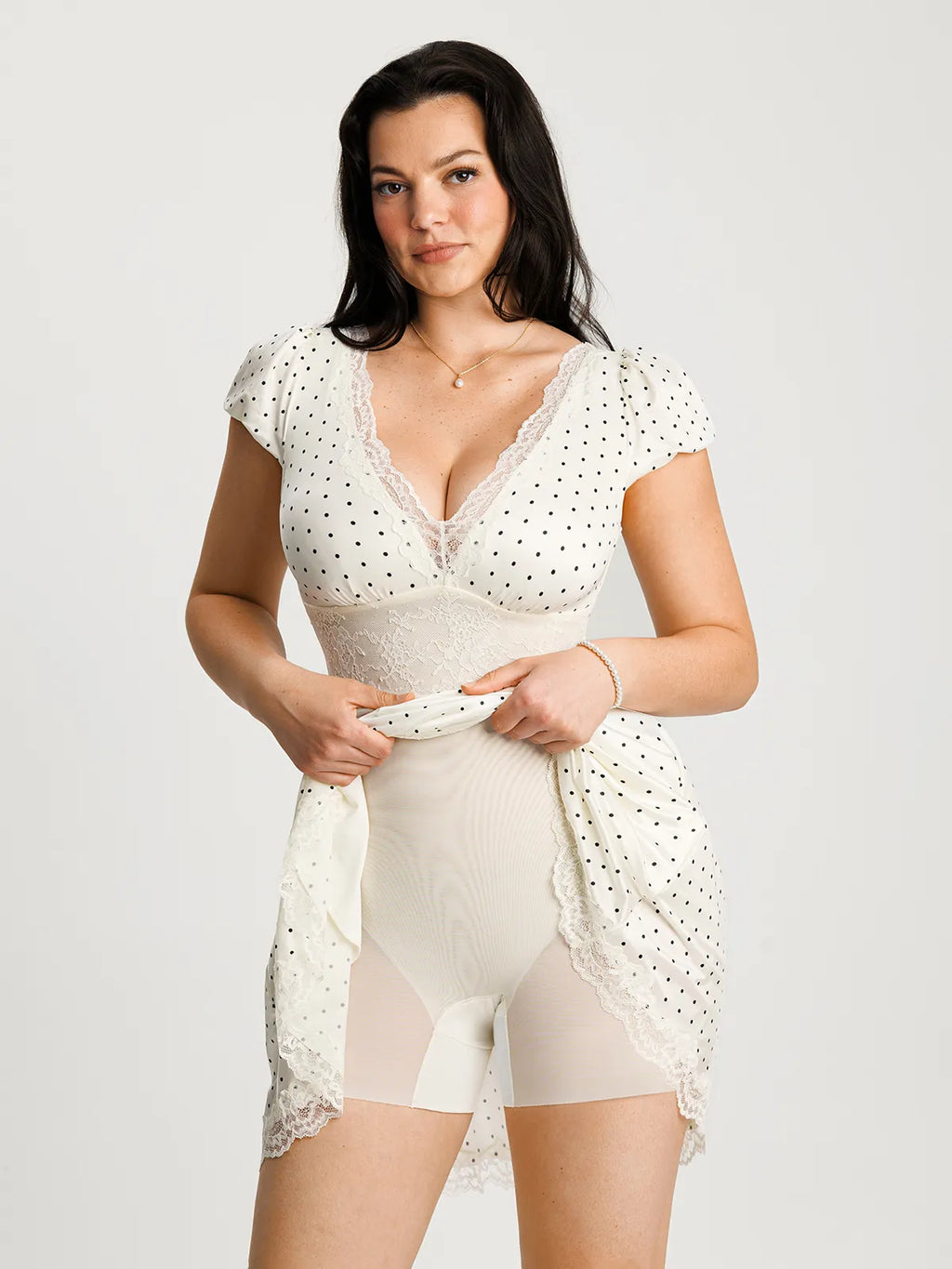 Lace Trim Sculpting Fit & Flare Mini Dress