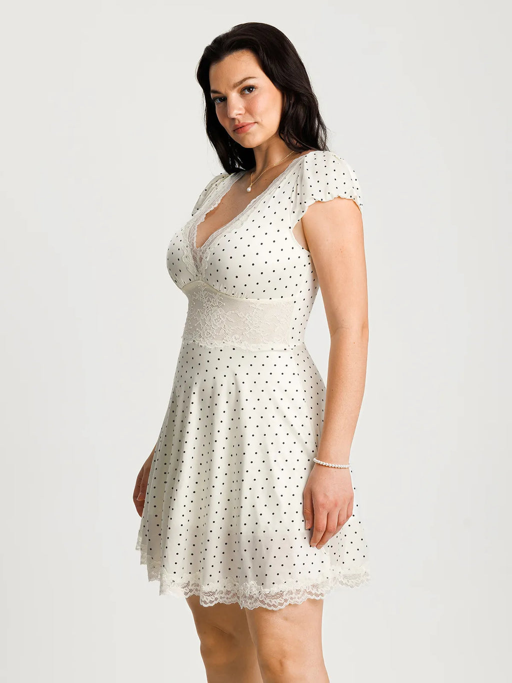 Lace Trim Sculpting Fit & Flare Mini Dress