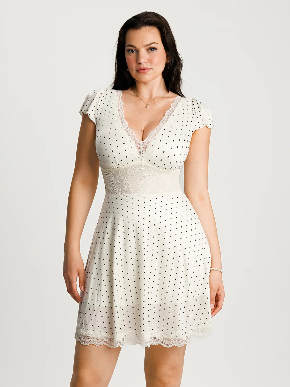 Lace Trim Sculpting Fit & Flare Mini Dress