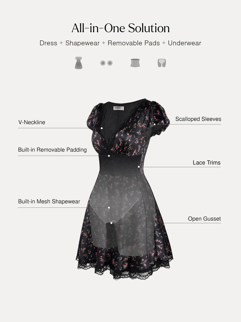 Lace Trim Sculpting Fit & Flare Mini Dress