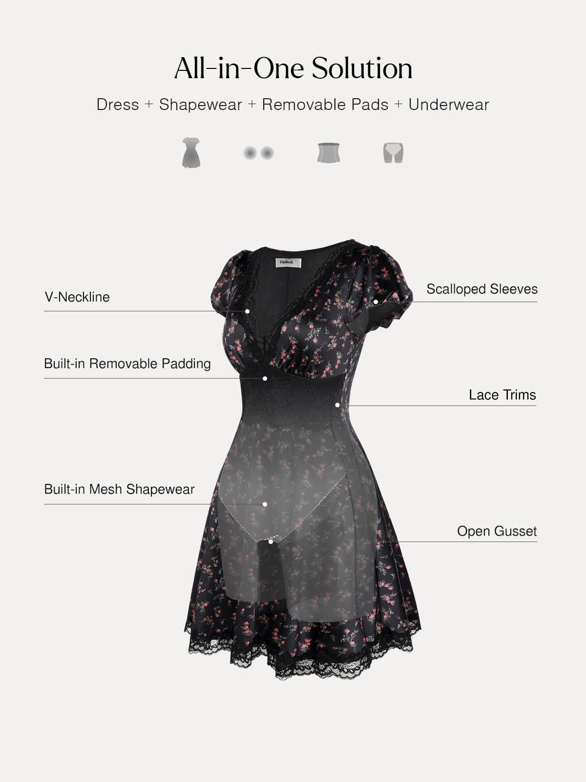 Lace Trim Sculpting Fit & Flare Mini Dress