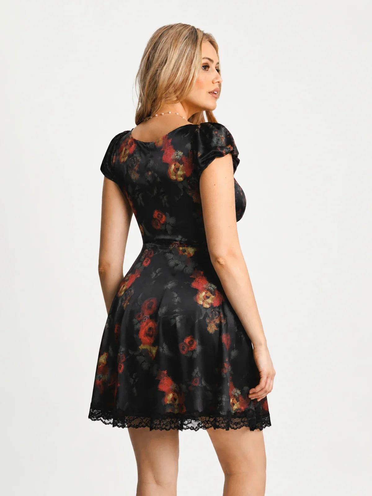 Lace Trim Sculpting Fit & Flare Mini Dress
