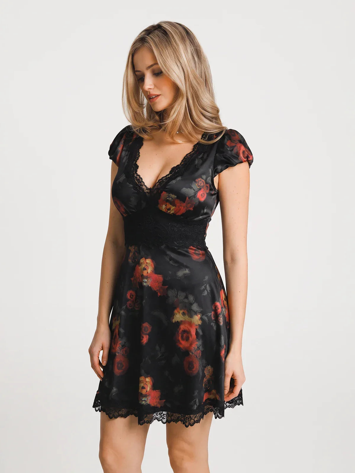 Lace Trim Sculpting Fit & Flare Mini Dress