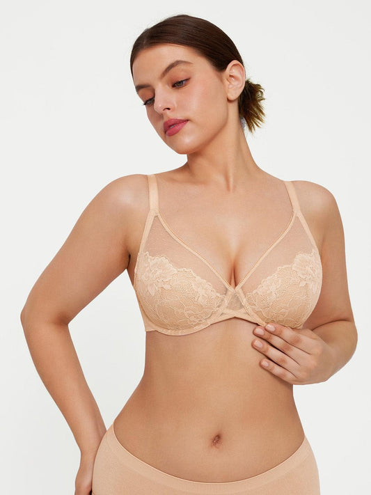 Lightweight Underwire Minimizer Lace Mesh Bra