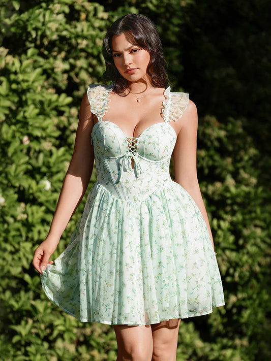 Off-The-Shoulder Sculpting Corset Fit & Flare Mini Dress
