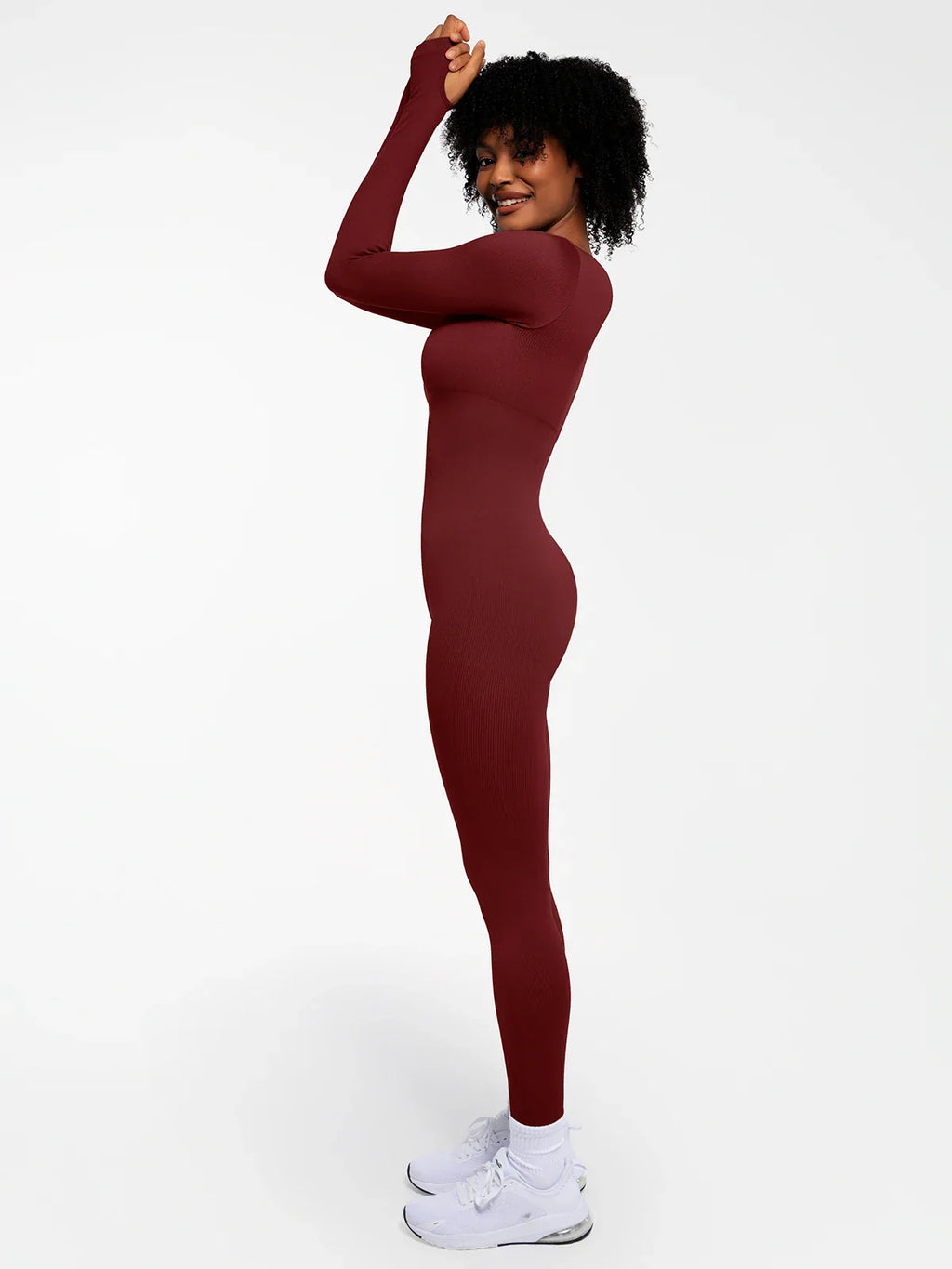 Popilush Ribbed U Neck Built-in Bra Tummy Control Jumpsuit