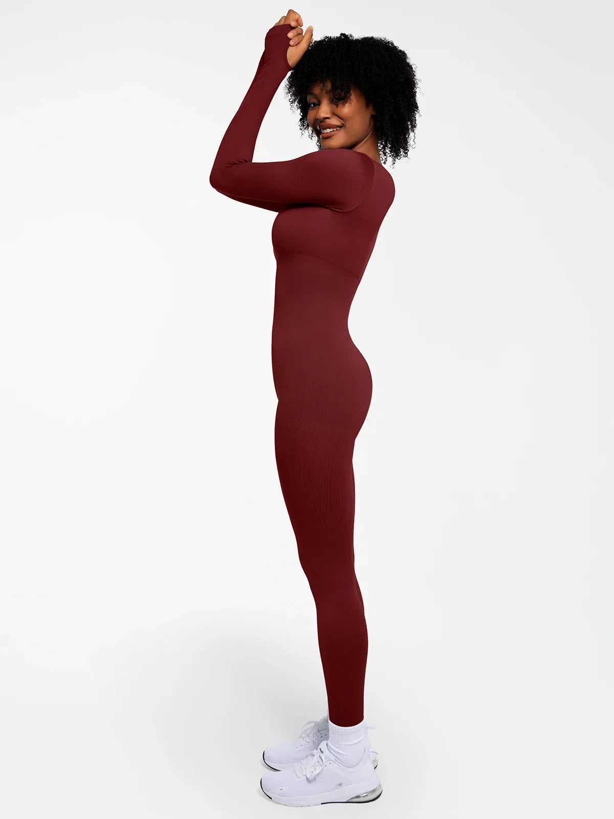 Popilush Ribbed U Neck Built-in Bra Tummy Control Jumpsuit
