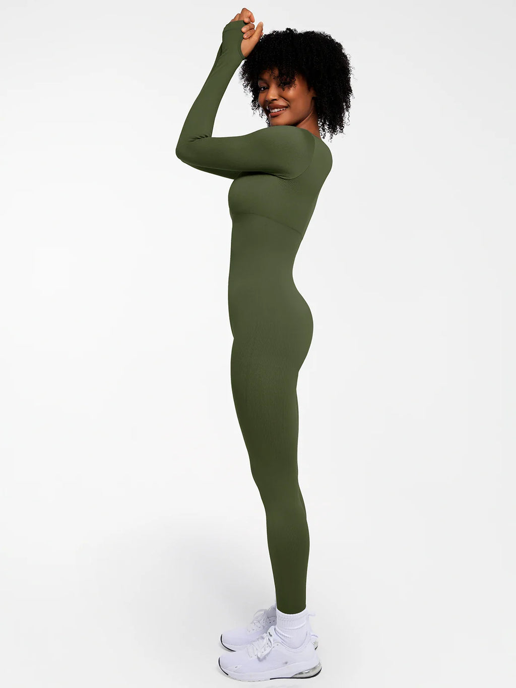 Popilush Ribbed U Neck Built-in Bra Tummy Control Jumpsuit