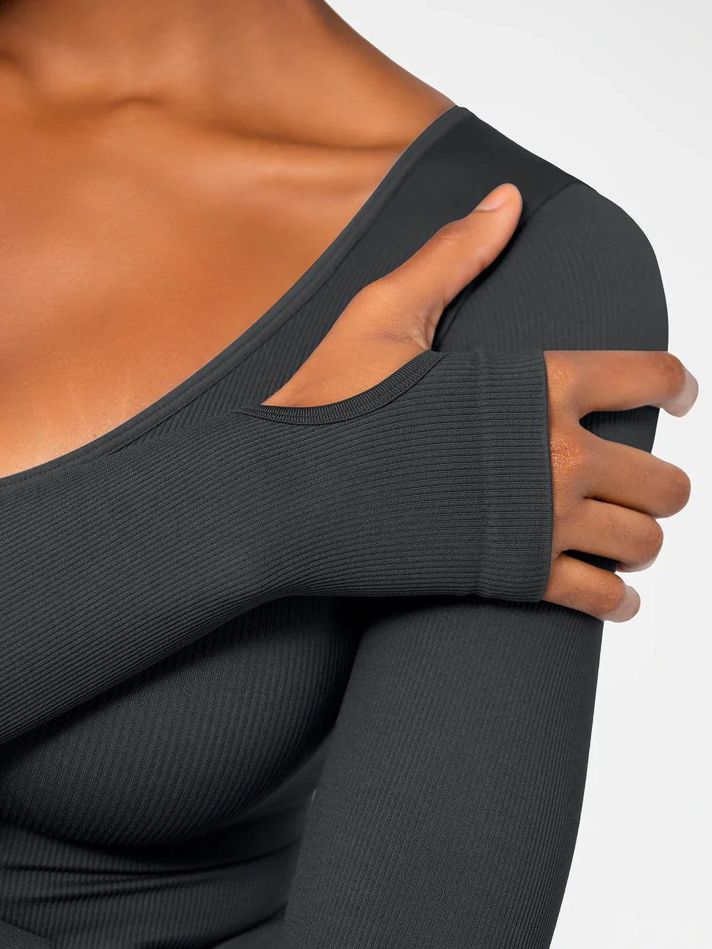Popilush Ribbed U Neck Built-in Bra Tummy Control Jumpsuit