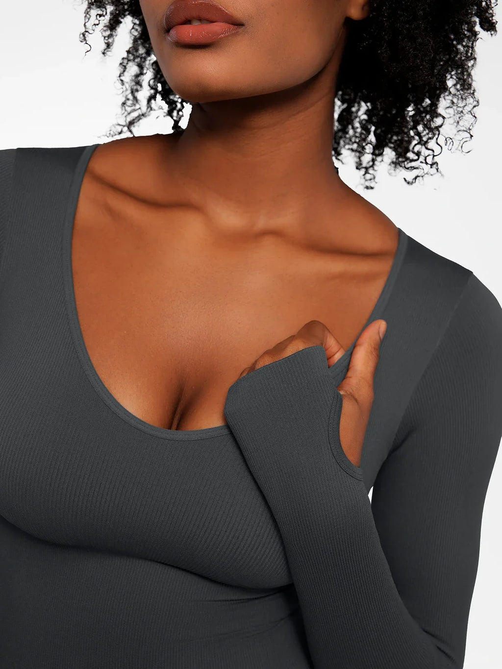 Popilush Ribbed U Neck Built-in Bra Tummy Control Jumpsuit