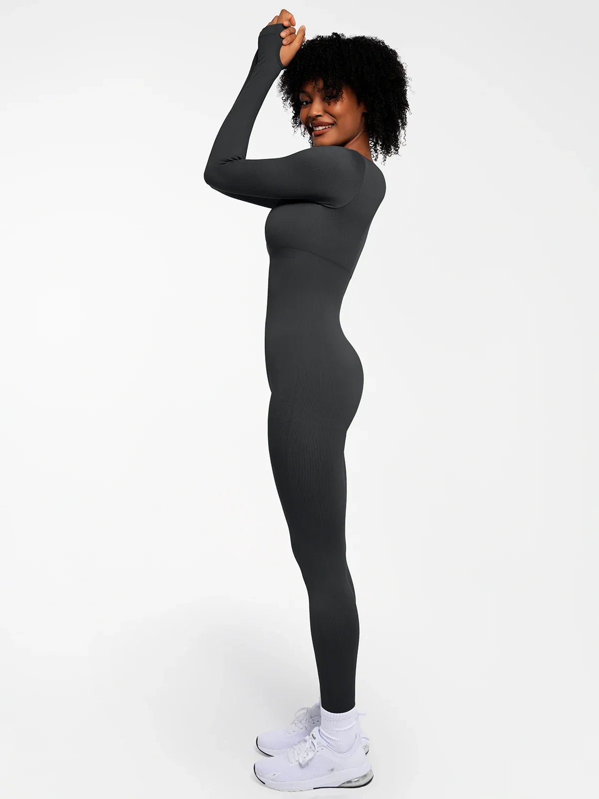 Popilush Ribbed U Neck Built-in Bra Tummy Control Jumpsuit