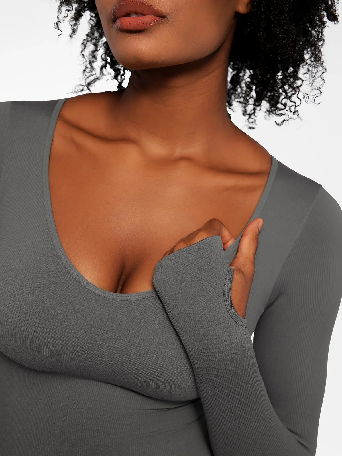 Popilush Ribbed U Neck Built-in Bra Tummy Control Jumpsuit