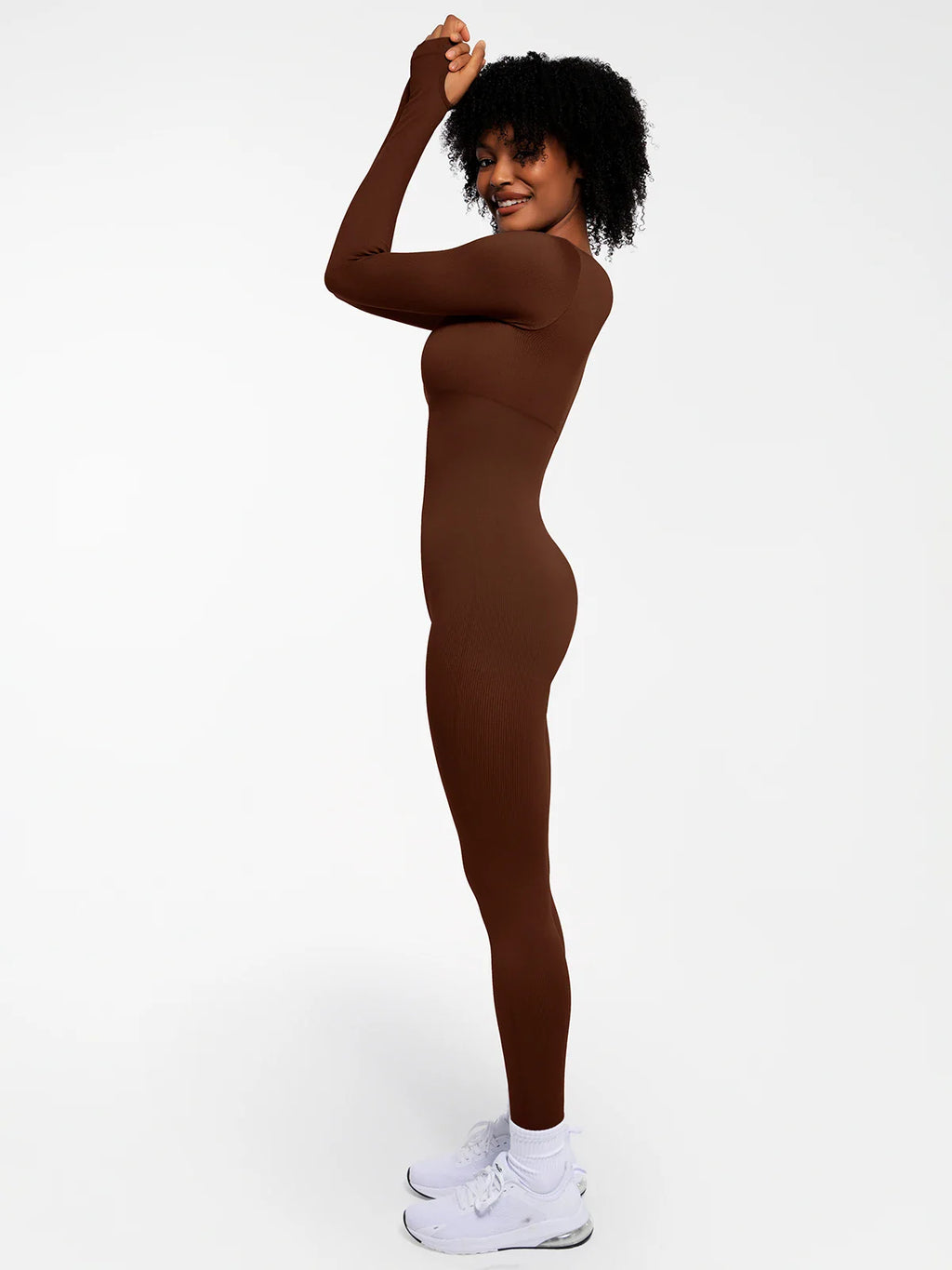 Popilush Ribbed U Neck Built-in Bra Tummy Control Jumpsuit