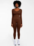 Popilush Ribbed U Neck Built-in Bra Tummy Control Jumpsuit