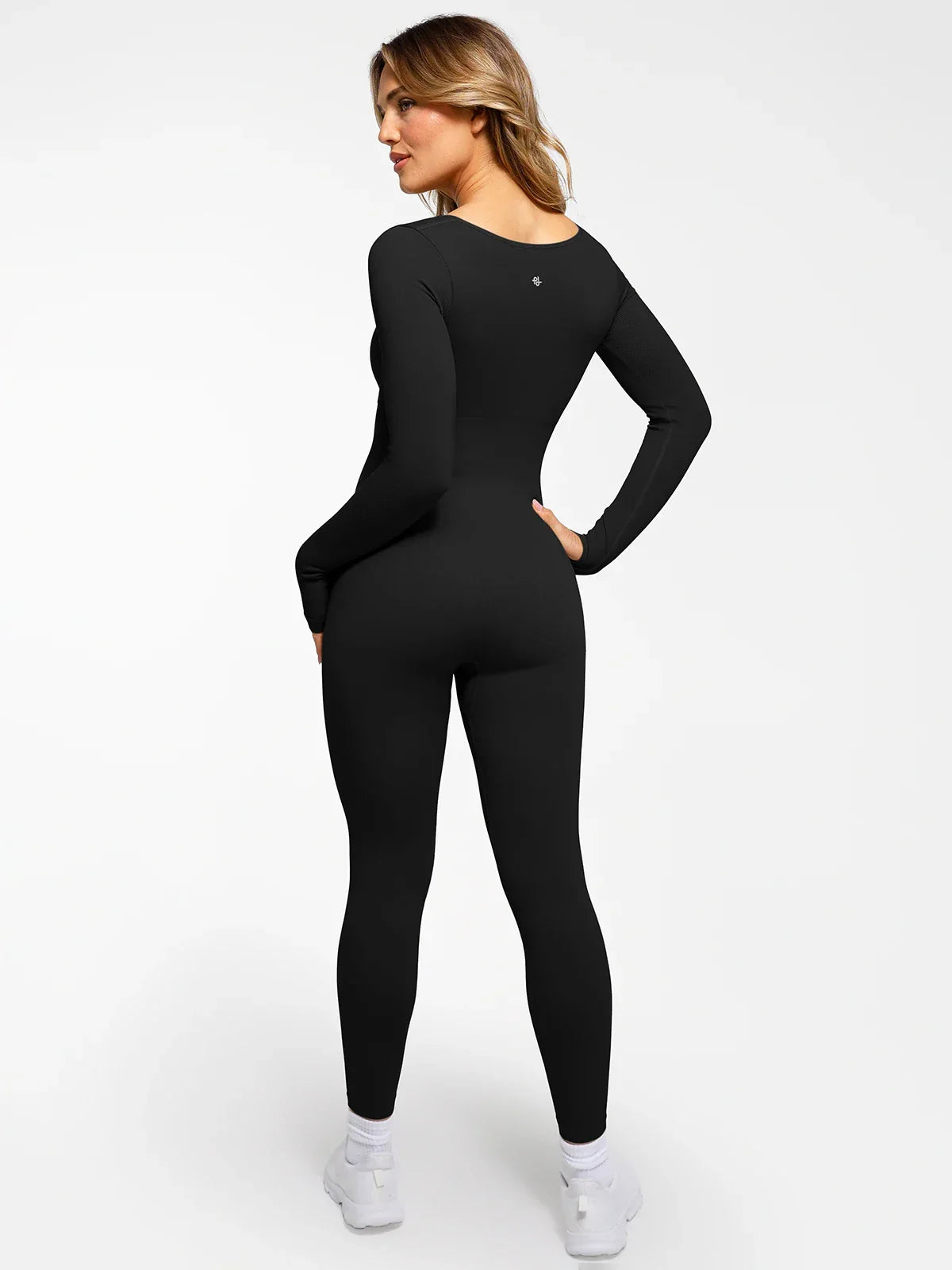 Popilush Ribbed U Neck Built-in Bra Tummy Control Jumpsuit