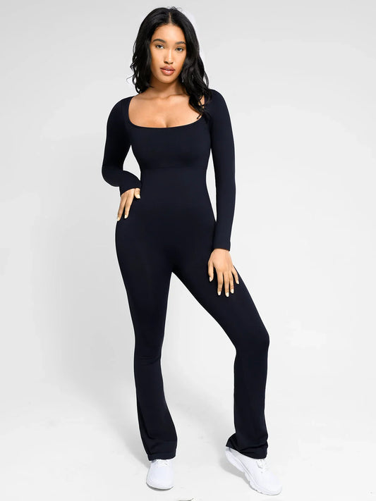 Popilush Wide Leg Long Sleeve Built-in Bra Jumpsuit