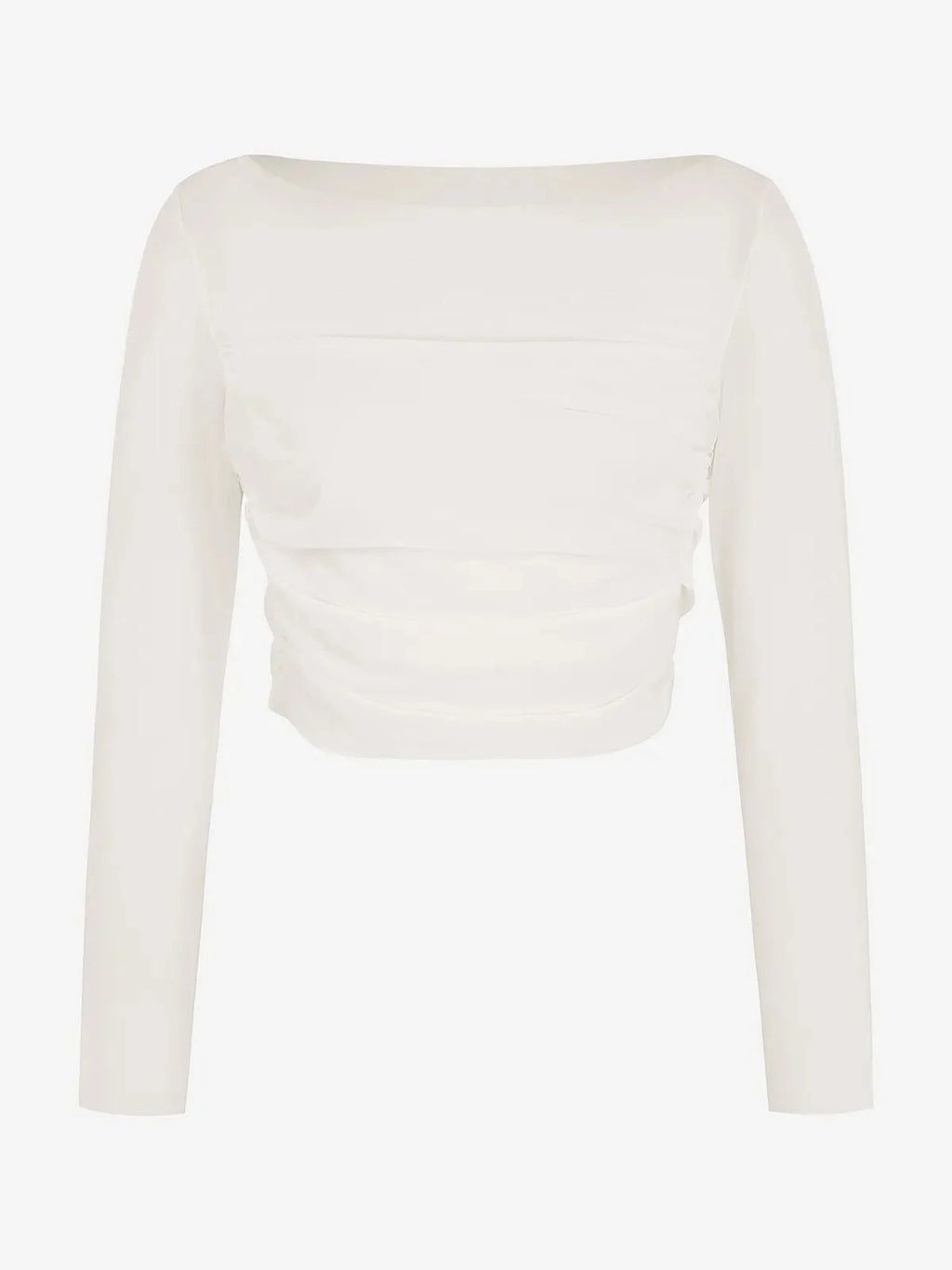 Long Sleeve Sheer Mesh Ruched Crop Top