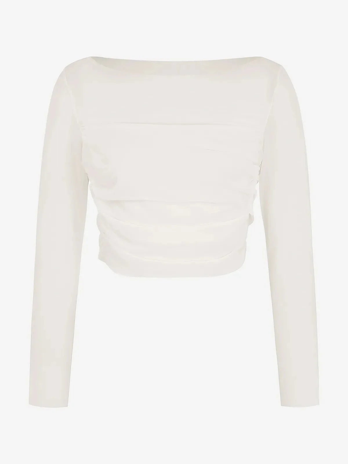 Long Sleeve Sheer Mesh Ruched Crop Top