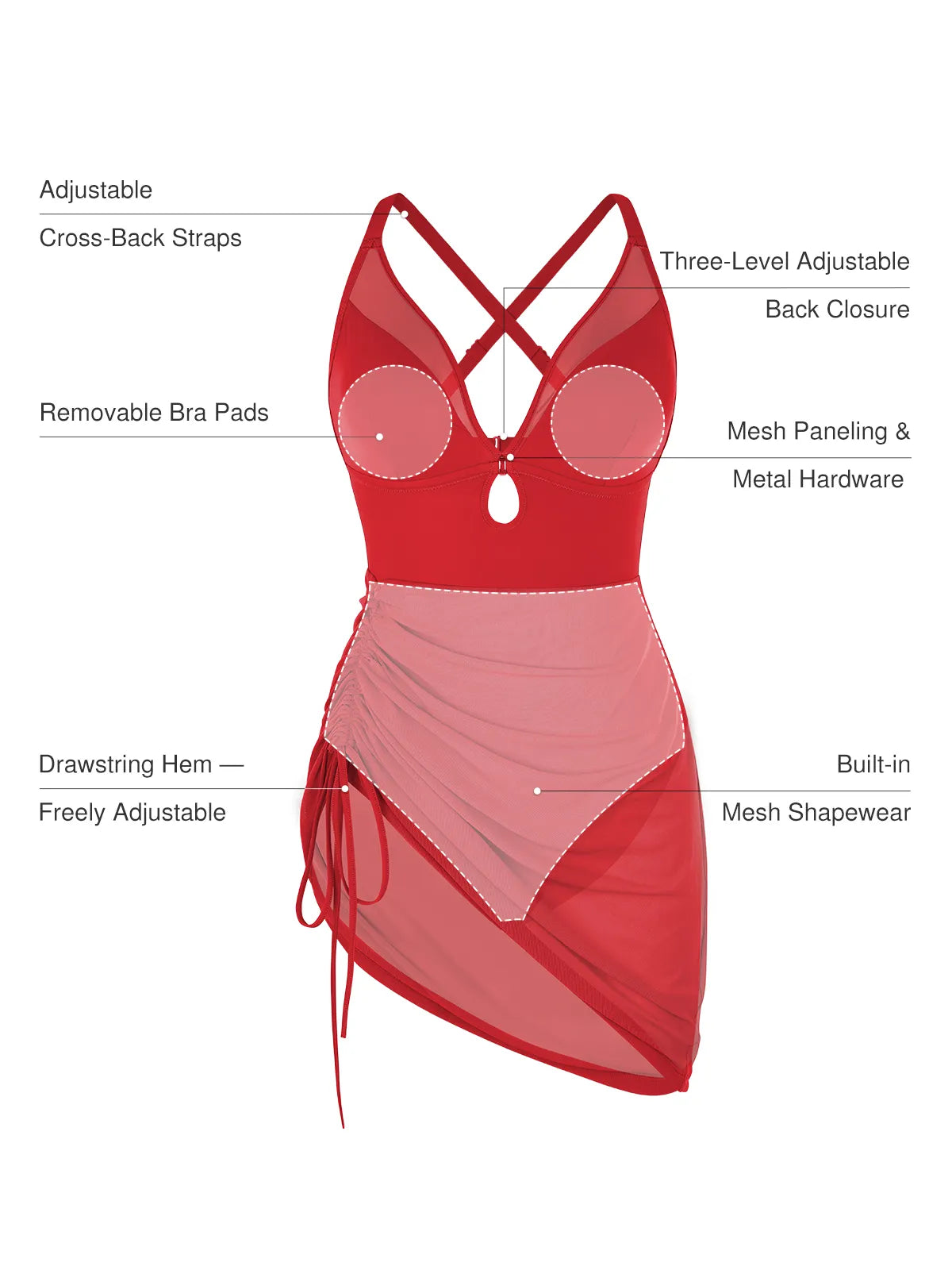 Sculpting Curve Mesh Skirt One-Piece Swimsuit