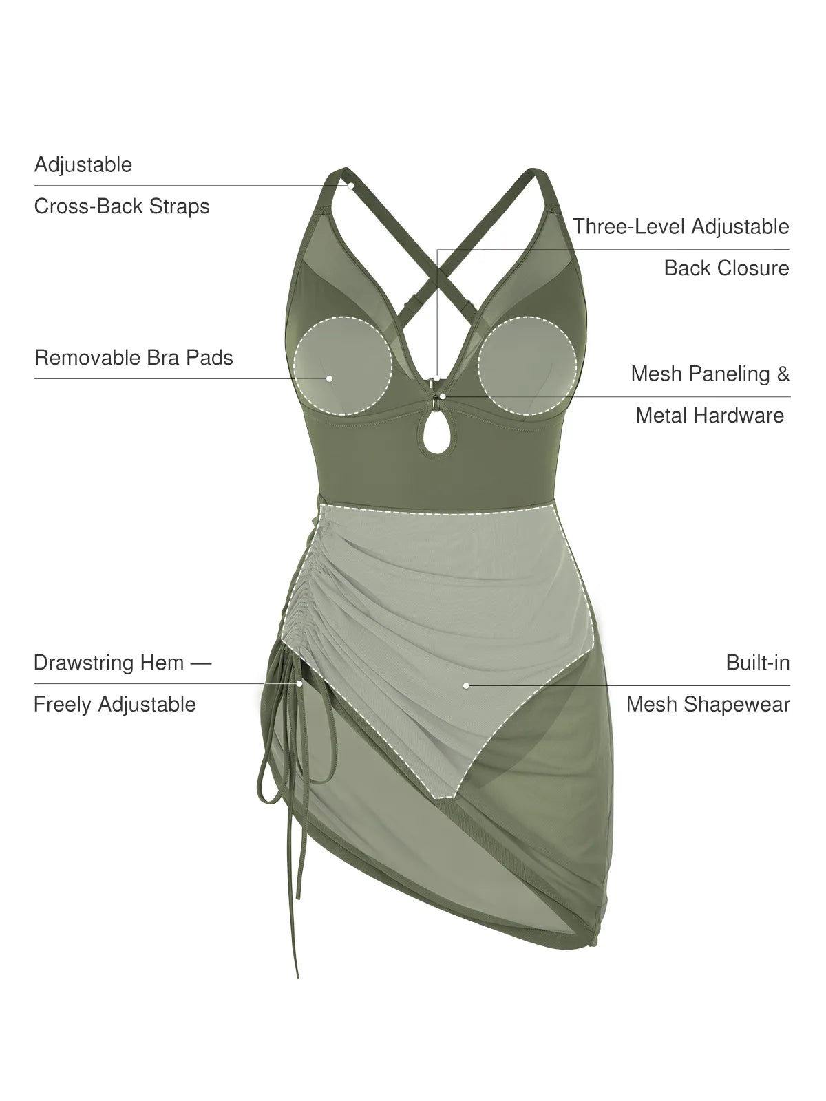 Sculpting Curve Mesh Skirt One-Piece Swimsuit