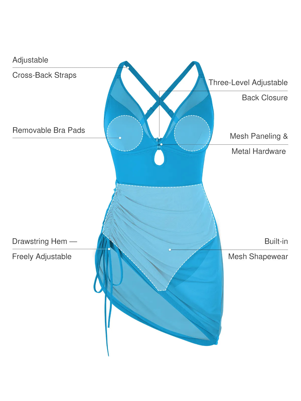 Sculpting Curve Mesh Skirt One-Piece Swimsuit