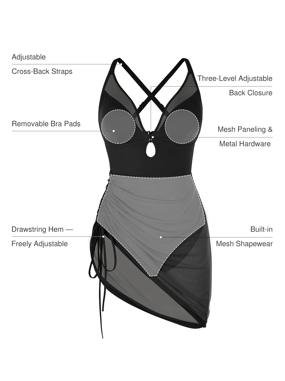 Sculpting Curve Mesh Skirt One-Piece Swimsuit
