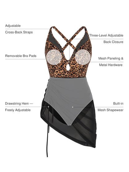 Sculpting Curve Mesh Skirt One-Piece Swimsuit