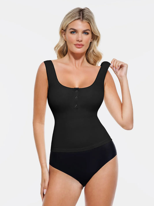 Sculpting Push-Up Square Neck Sleeveless Cami Top with Built-in Bra