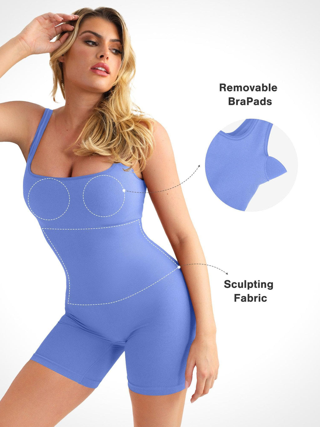 Shapewear Square Neck Seamless Smoothing Sport Romper