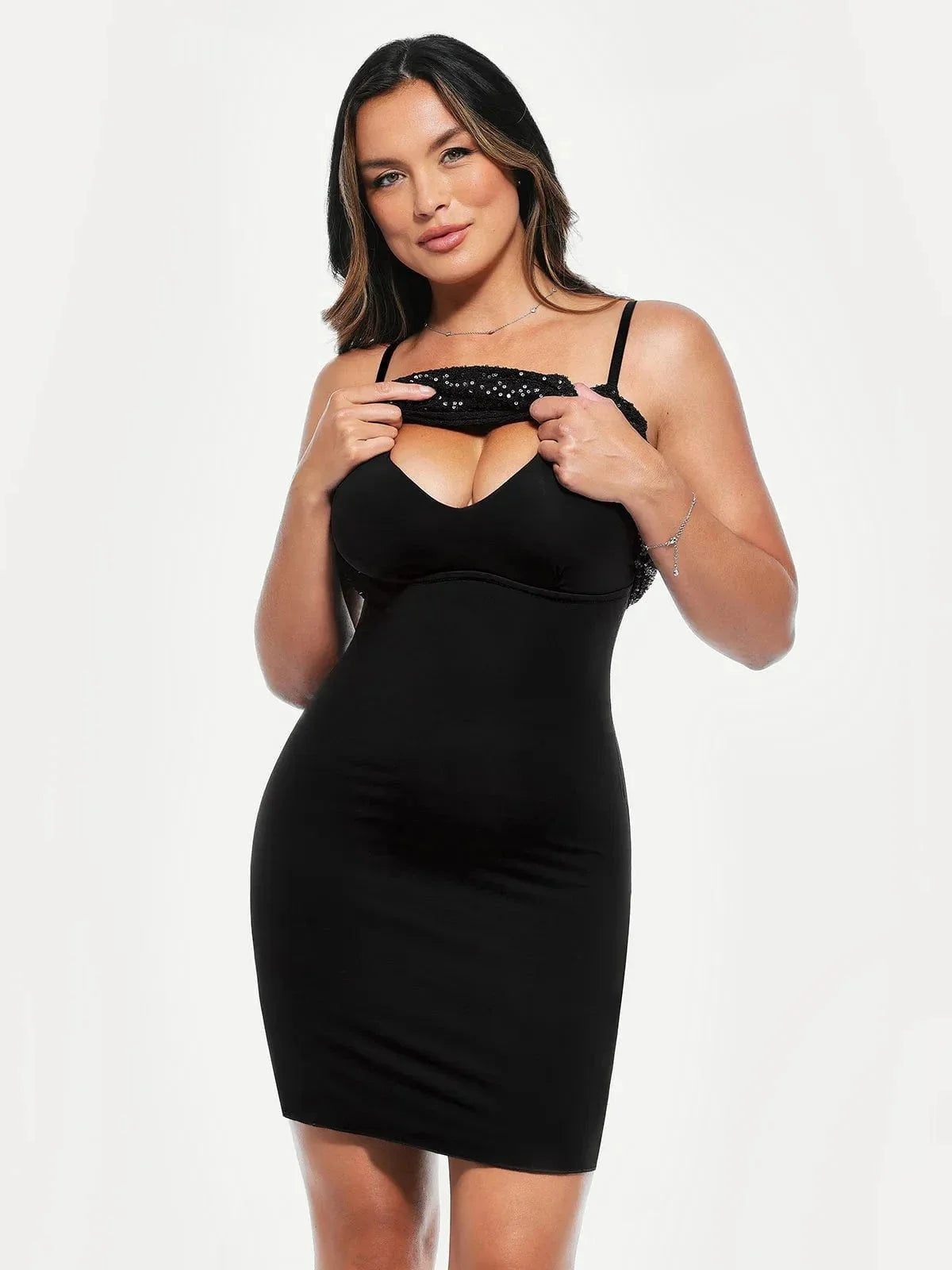 Sequin Cowl Neck Sculpting Mini Dress