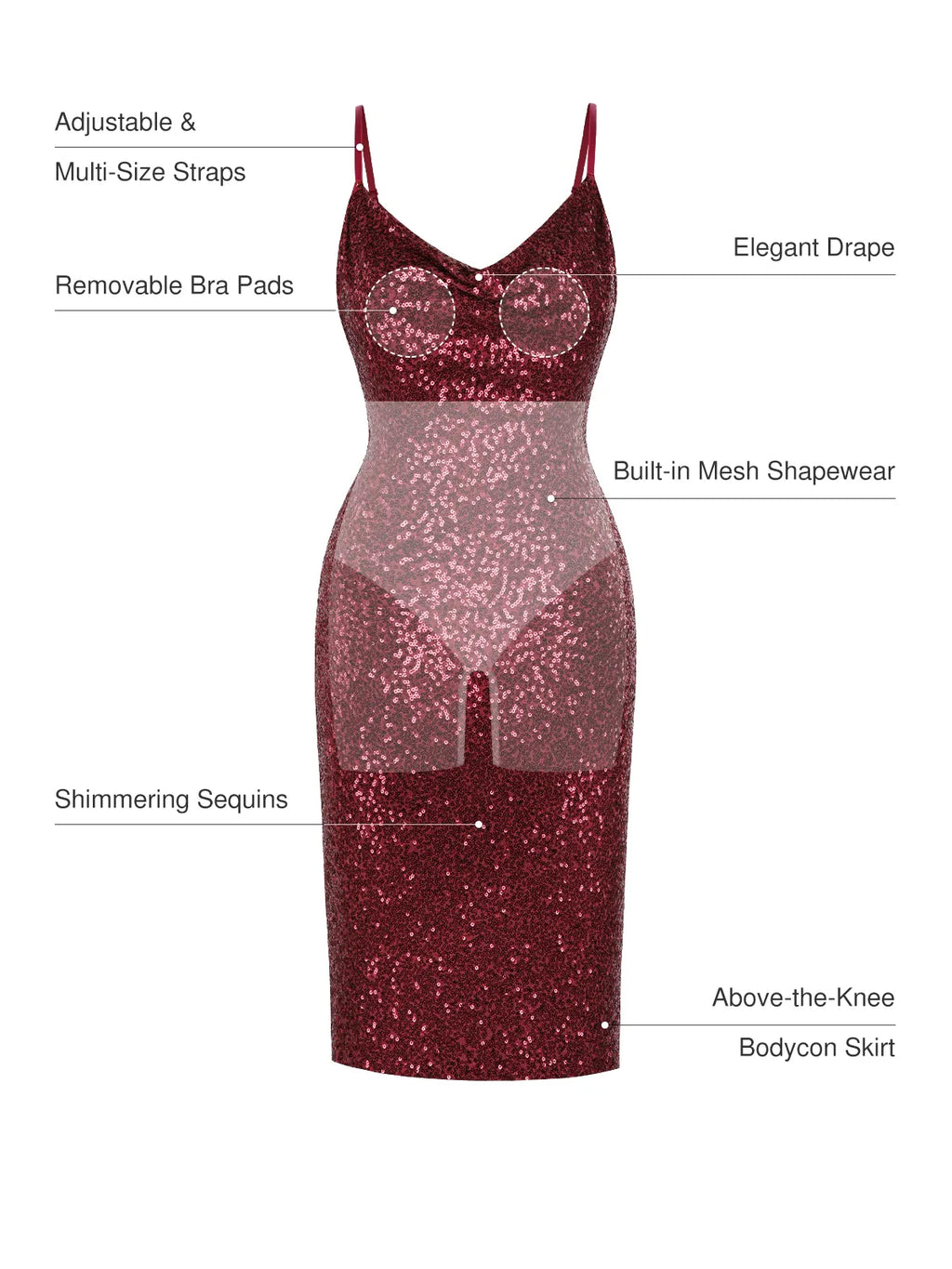Sequin Cowl Neck Sculpting Mini Dress