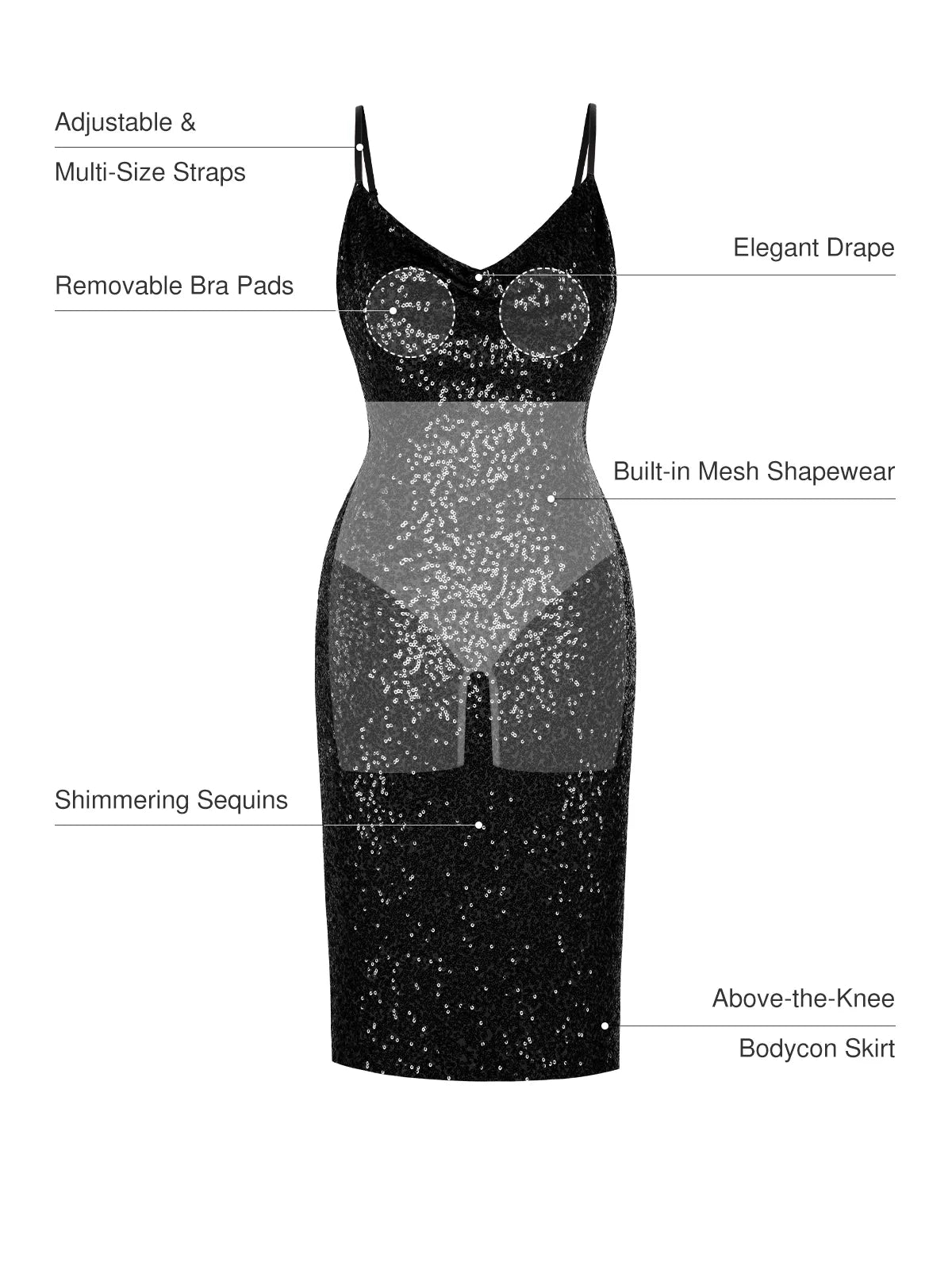 Sequin Cowl Neck Sculpting Mini Dress